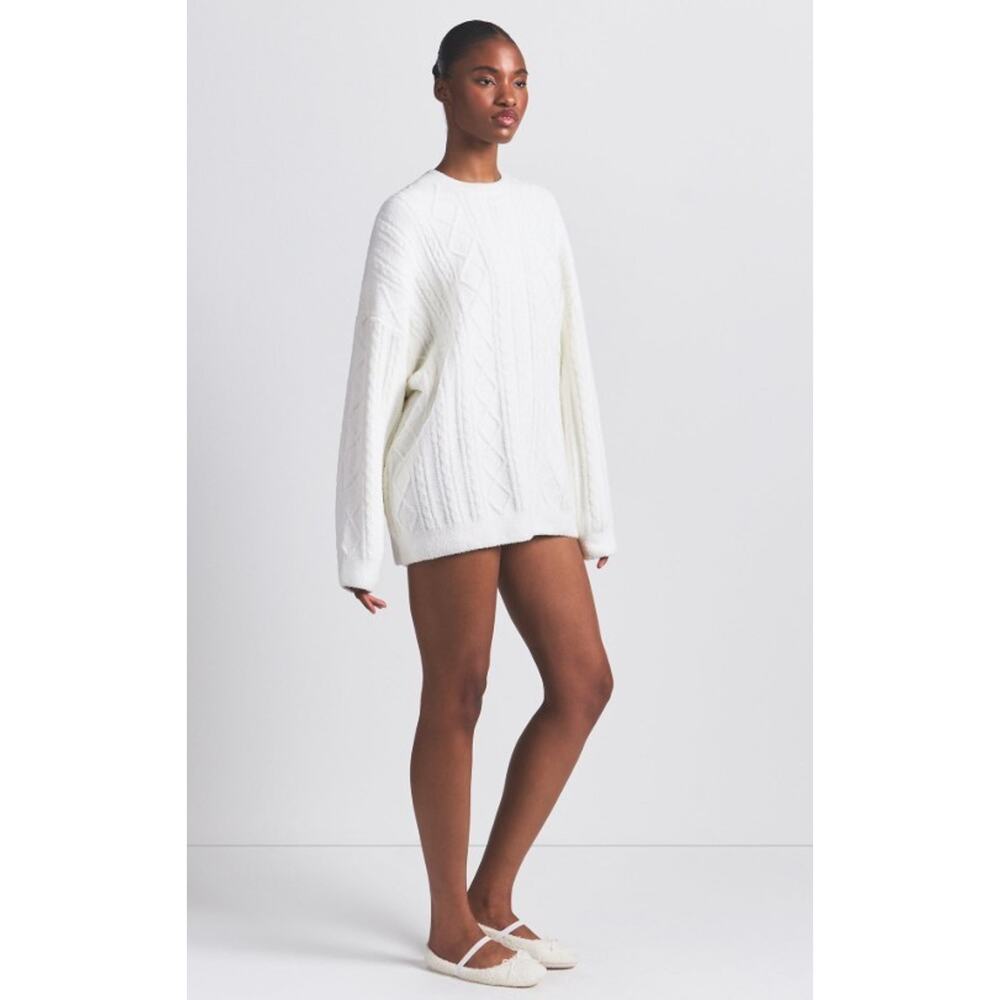 Skims Cozy Cable Knit Oversized Crewneck Pullover PL-PLO-7112W Ivory L/XL - Picture 3 of 5